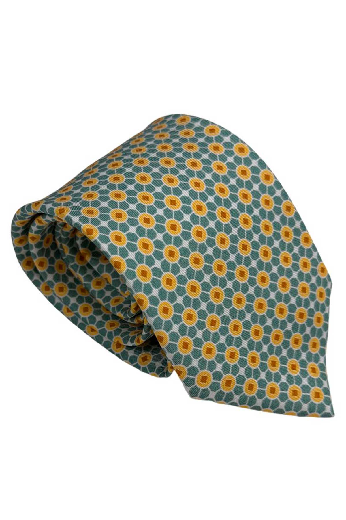 Cravatta uomo Verde fantasia in pura seta cucita a mano costruzione 3 piege larghezza 9cm