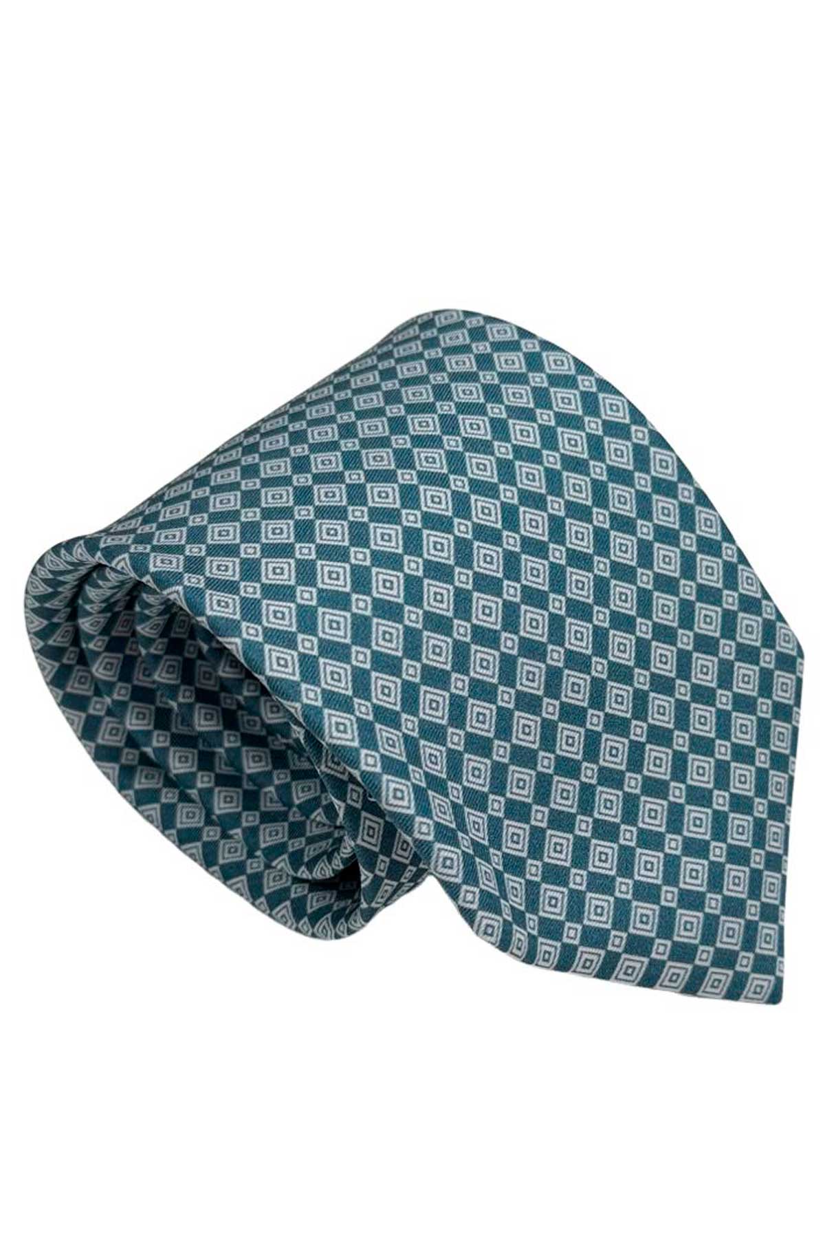 Cravatta uomo Verde fantasia in pura seta cucita a mano costruzione 3 piege larghezza 9cm