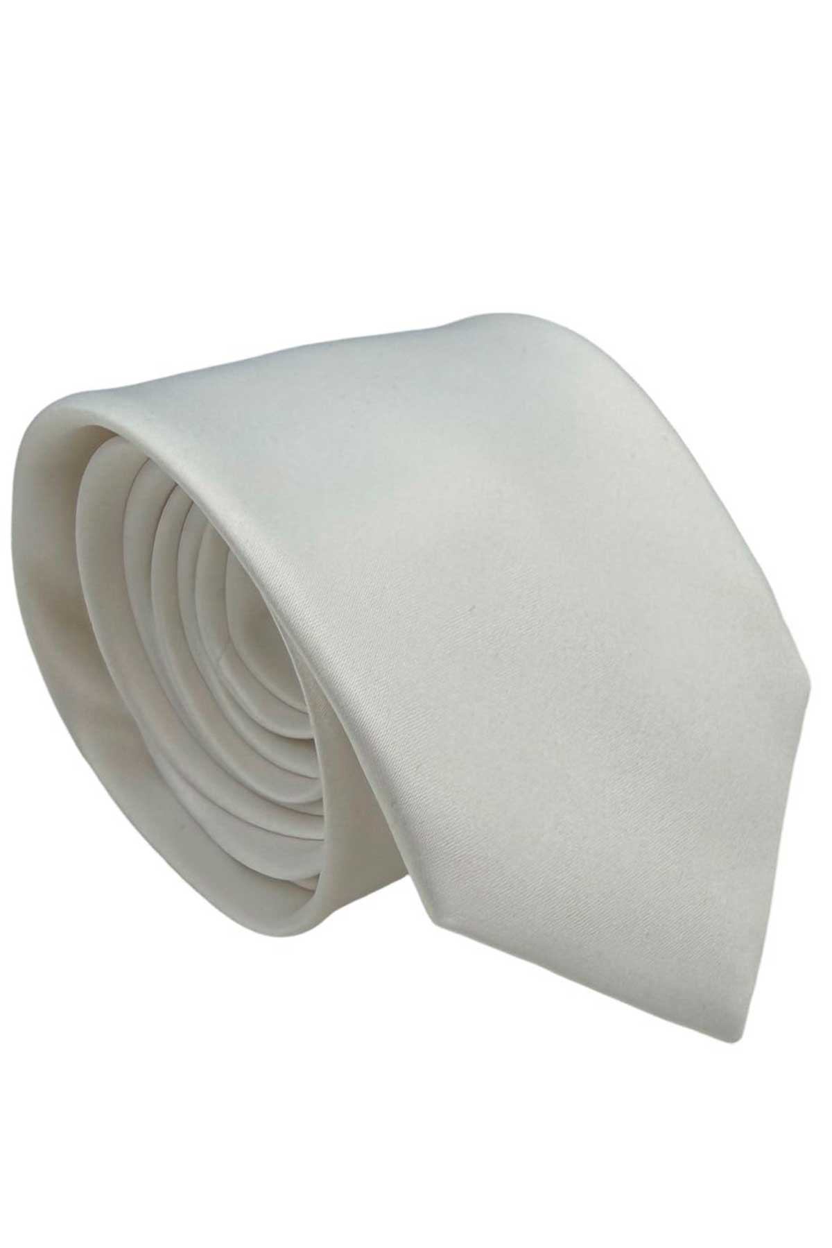 Cravatta uomo bianca in raso cucita a mano 3 pieghe 9cm