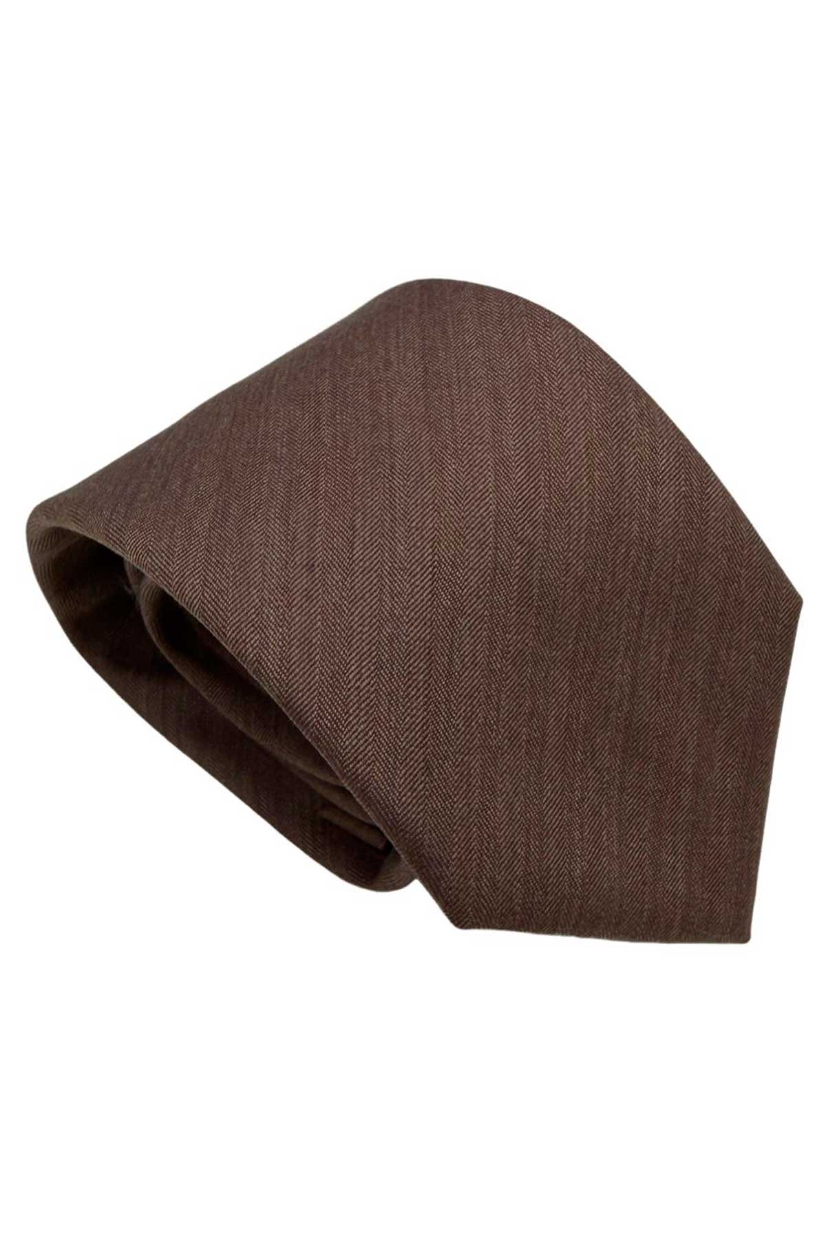 Cravatta uomo fango solaro 9cm in fresco lana cucita a mano 3 pieghe