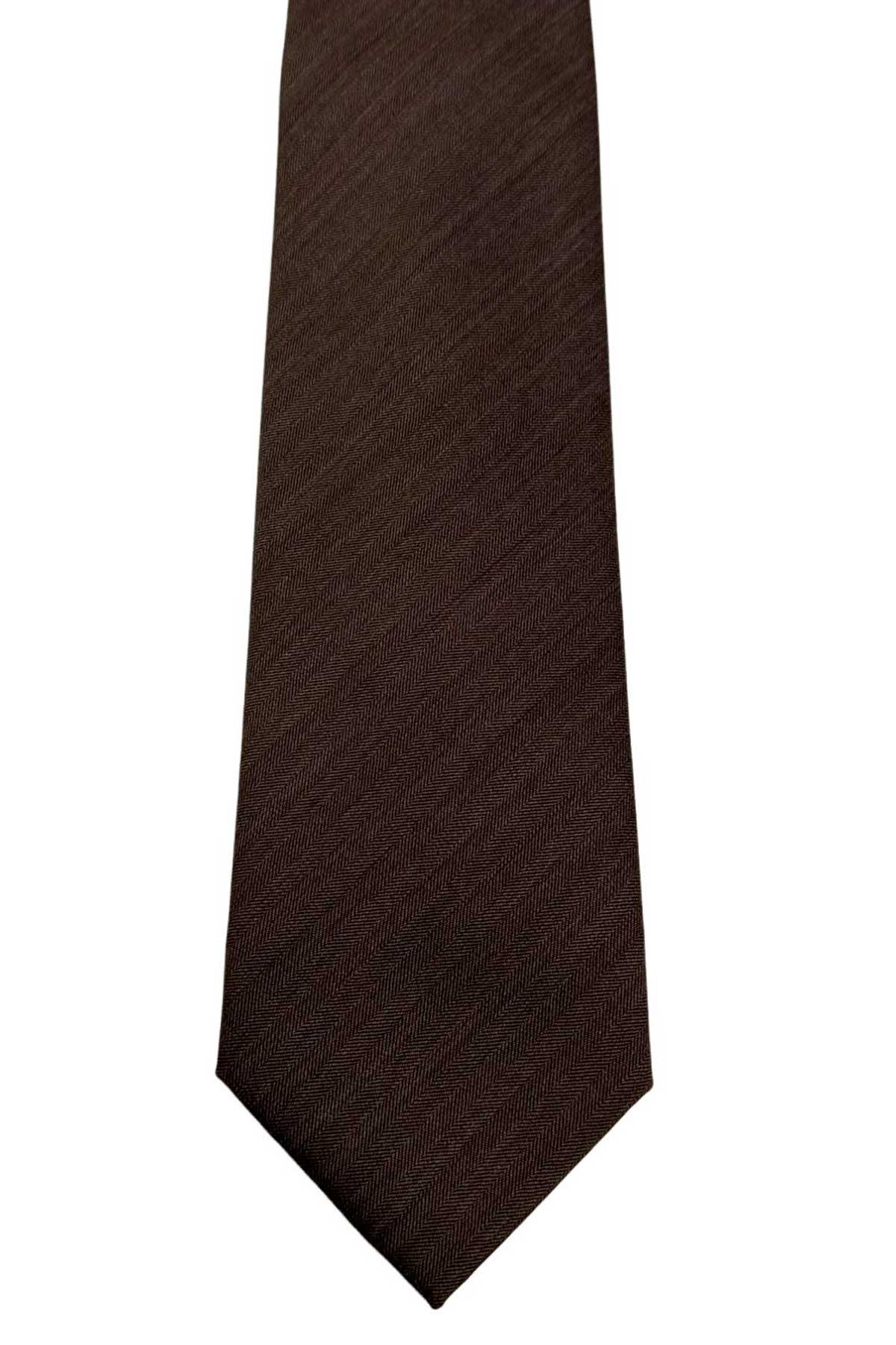 Cravatta uomo fango solaro 9cm in fresco lana cucita a mano 3 pieghe