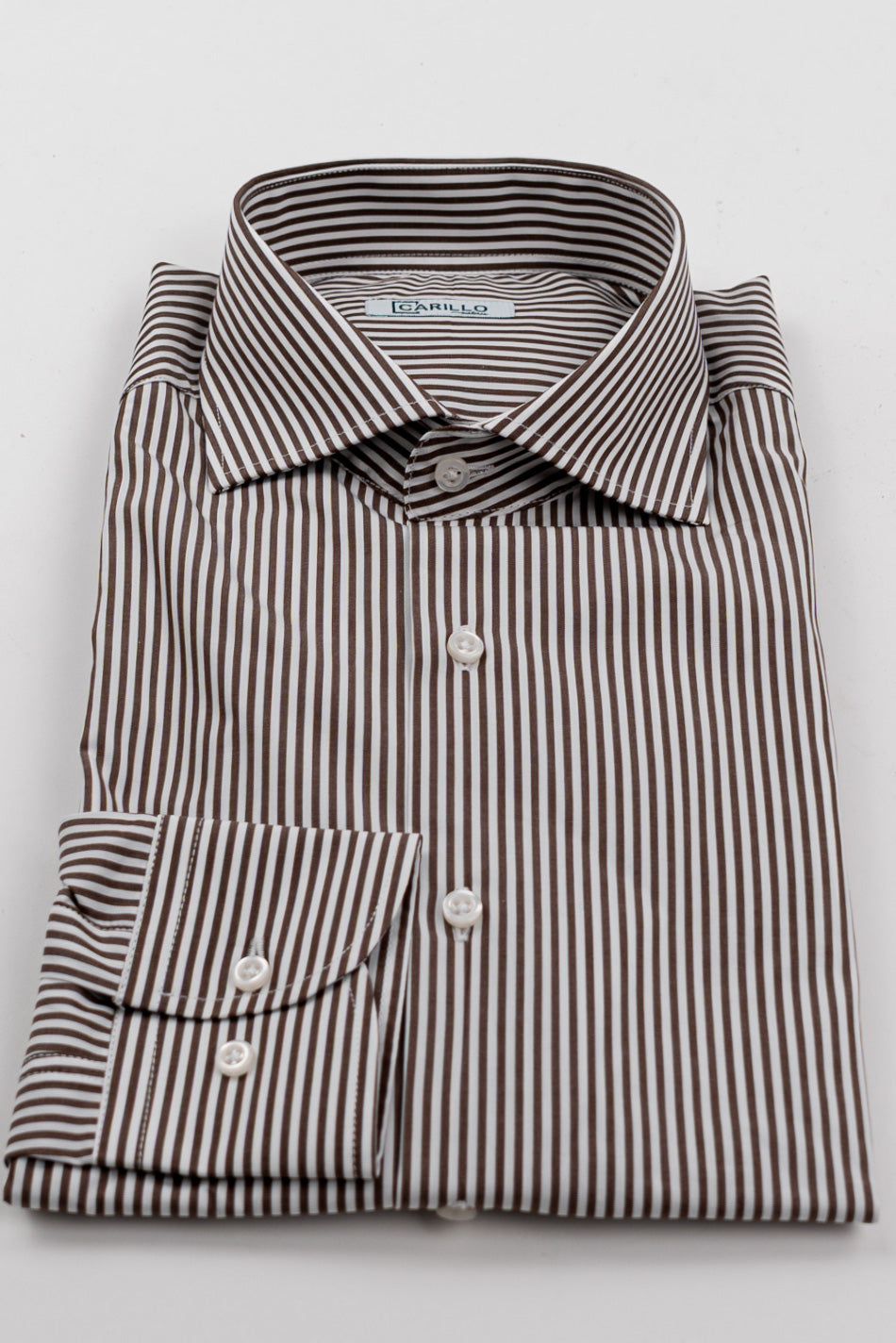 Camicia marrone a righe medie Regular Fit uomo 100% cotone popeline collo semi francese Tessuti Twill