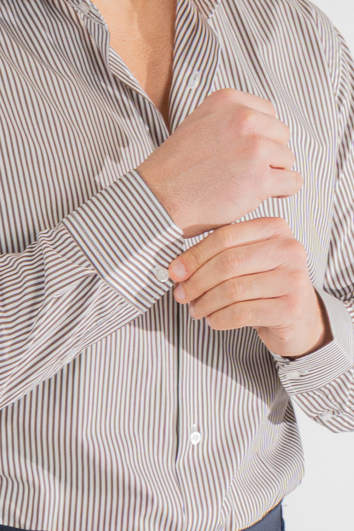 Camicia marrone a righe medie Regular Fit uomo 100% cotone popeline collo semi francese Tessuti Twill