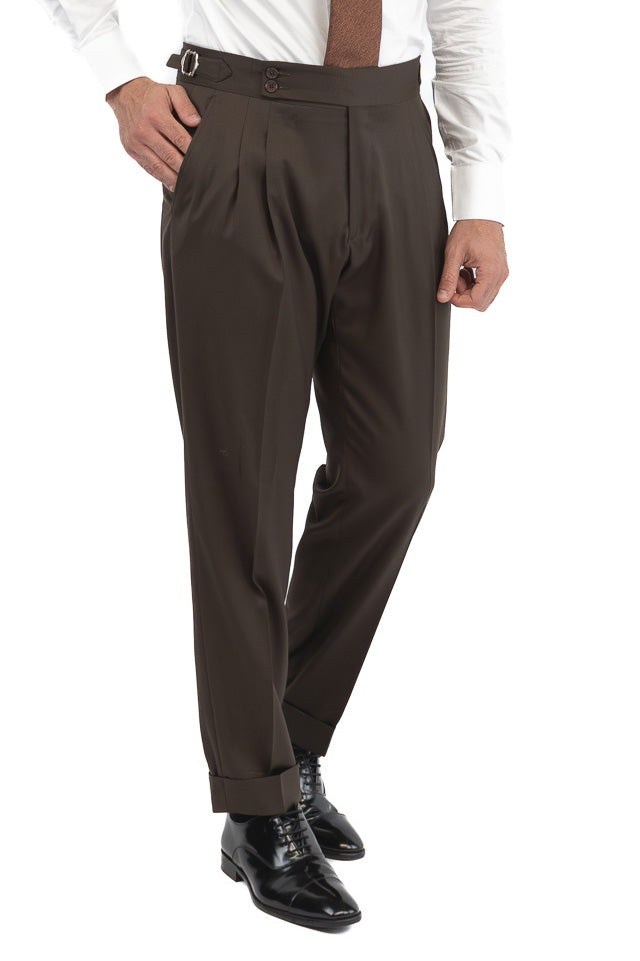 Abito uomo Monopetto marrone fresco lana super 110's Tessuti in esclusiva Sartoria Carillo completamente sfoderato con Rever a lancia e tasche a filetto