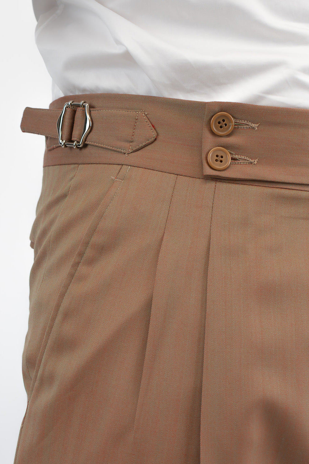 Abito uomo Monopetto solaro classico fango riflesso arancio fresco lana super 110's Tessuti in esclusiva Sartoria Carillo completamente sfoderato con Rever a lancia e tasche a filetto
