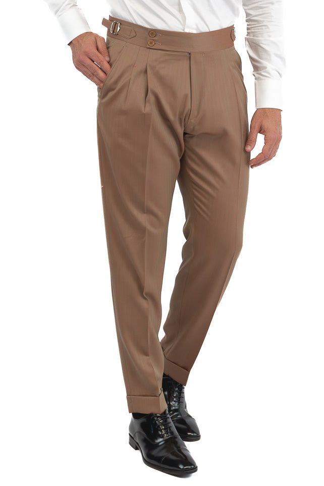 Abito uomo Monopetto solaro classico fango riflesso arancio fresco lana super 110's Tessuti in esclusiva Sartoria Carillo completamente sfoderato con Rever a lancia e tasche a filetto