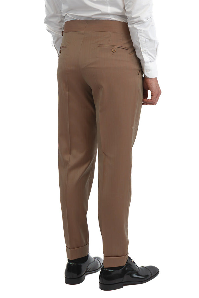 Abito uomo Monopetto solaro classico fango riflesso arancio fresco lana super 110's Tessuti in esclusiva Sartoria Carillo completamente sfoderato con Rever a lancia e tasche a filetto
