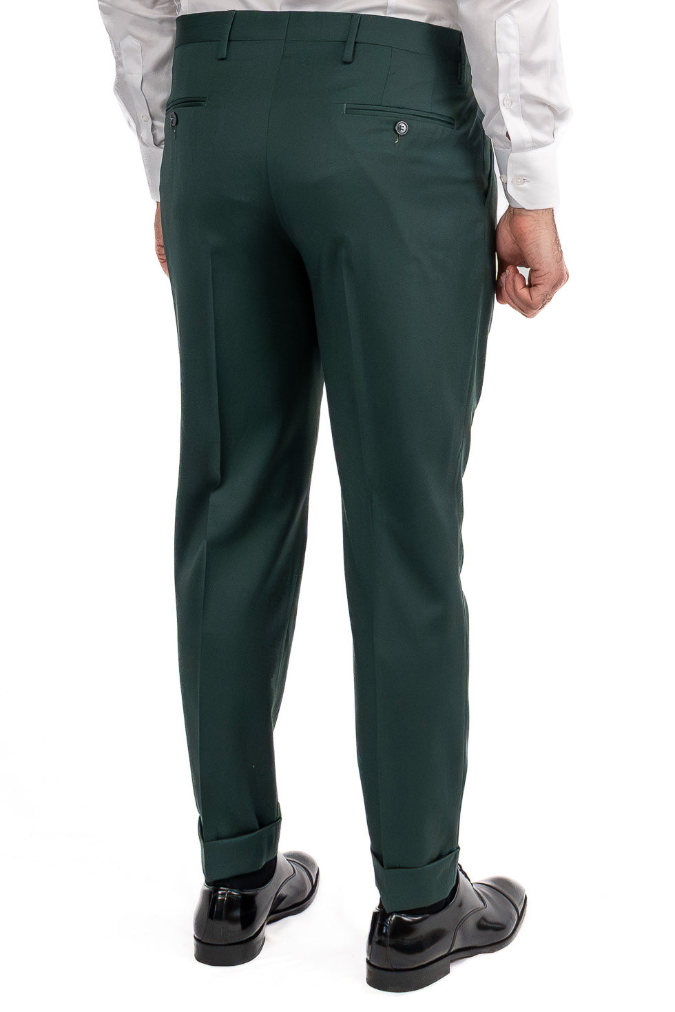 Abito uomo Doppiopetto Verde Bottiglia fresco lana super 110's Tessuti in esclusiva Sartoria Carillo completamente sfoderato con Rever a lancia e tasche a filetto
