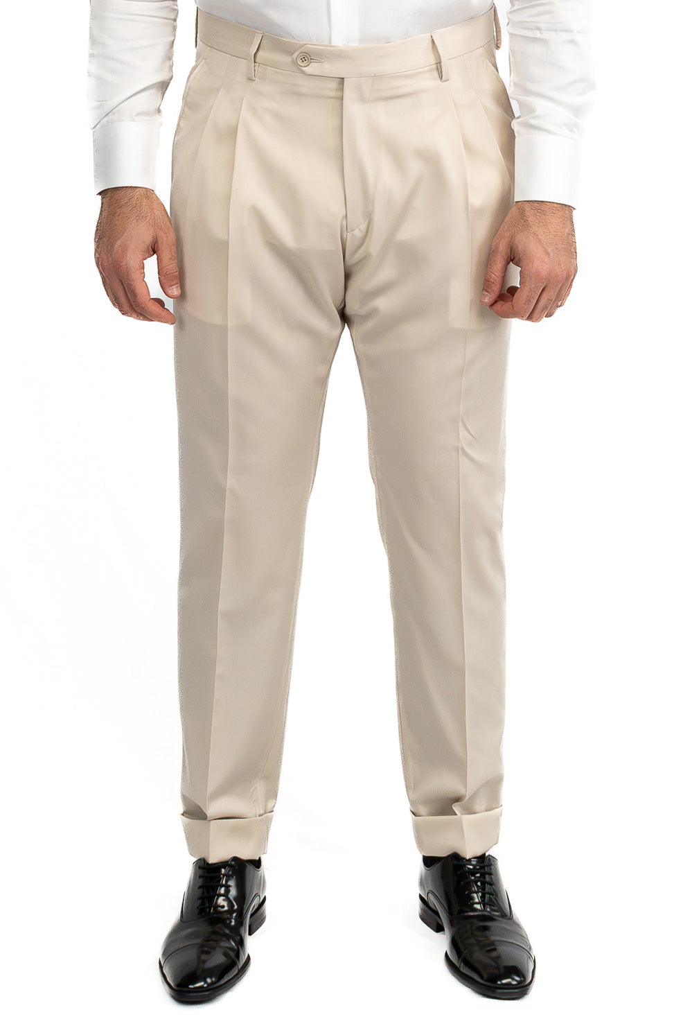 Abito uomo Doppiopetto beige fresco lana super 110's Tessuti in esclusiva Sartoria Carillo completamente sfoderato con Rever a lancia e tasche a filetto