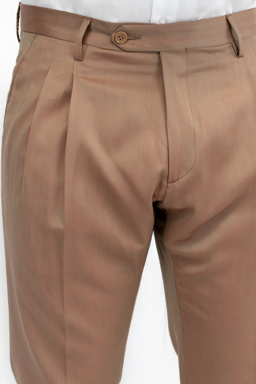 Abito uomo Doppiopetto solaro classico fango riflesso arancio  fresco lana super 110's Tessuti in esclusiva Sartoria Carillo completamente sfoderato con Rever a lancia e tasche a filetto