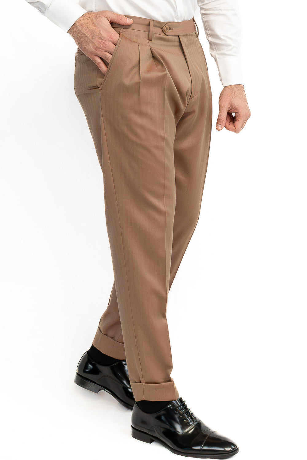 Abito uomo Doppiopetto solaro classico fango riflesso arancio  fresco lana super 110's Tessuti in esclusiva Sartoria Carillo completamente sfoderato con Rever a lancia e tasche a filetto