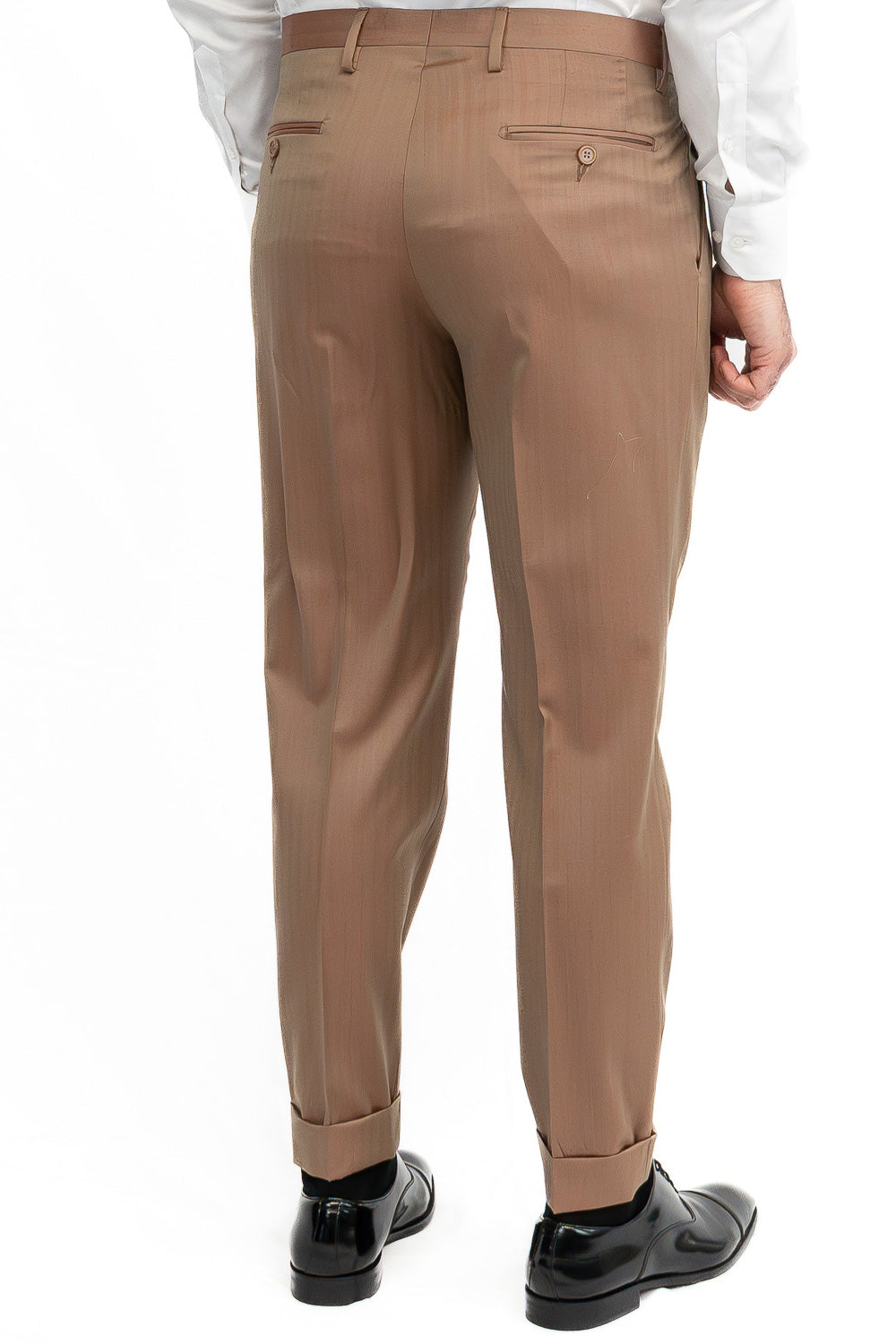 Abito uomo Doppiopetto solaro classico fango riflesso arancio  fresco lana super 110's Tessuti in esclusiva Sartoria Carillo completamente sfoderato con Rever a lancia e tasche a filetto
