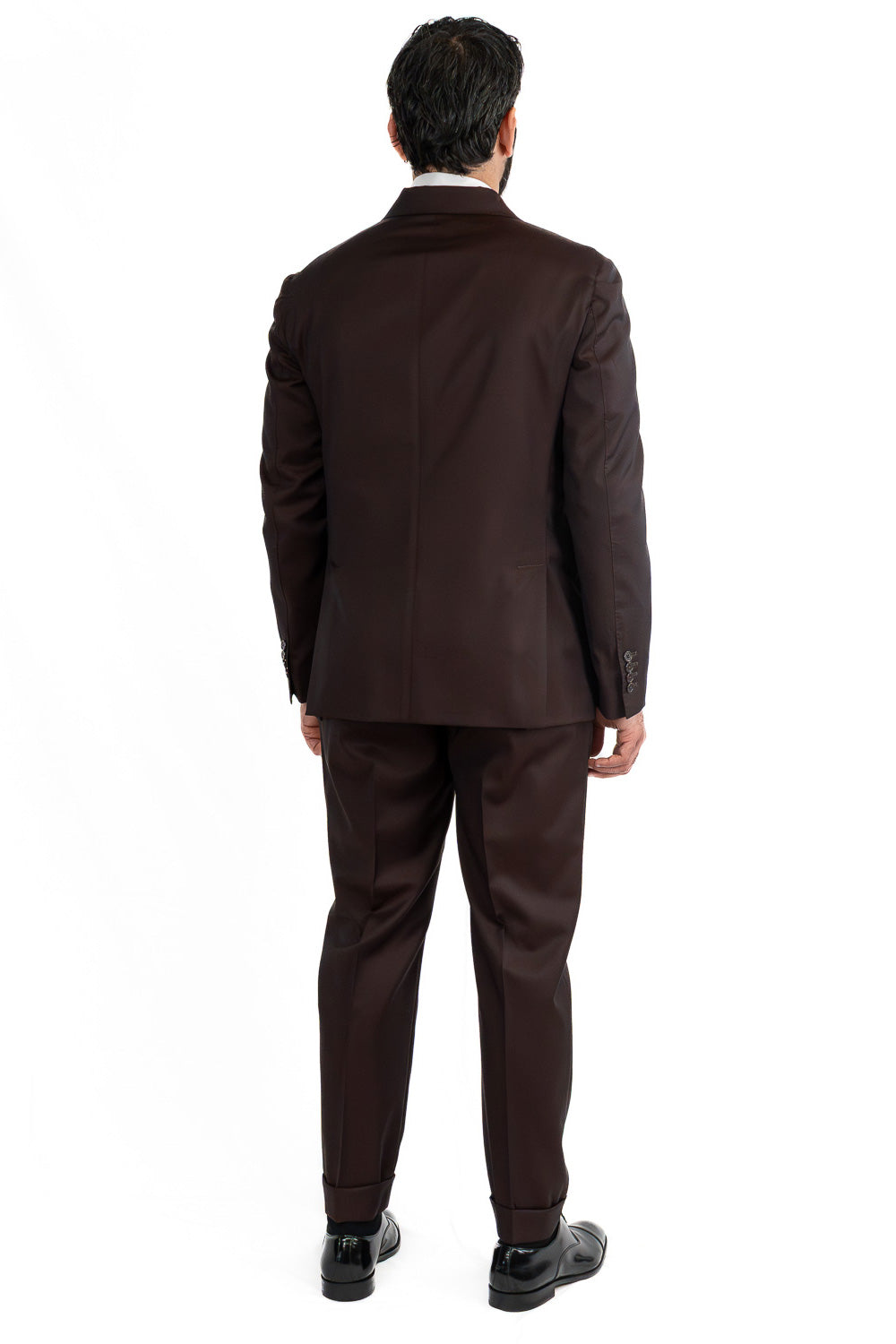 Abito Doppiopetto marrone uomo fresco lana super 130's Tessuti Vitale Barberis Canonico completamente sfoderato con Rever a lancia e tasche a filetto