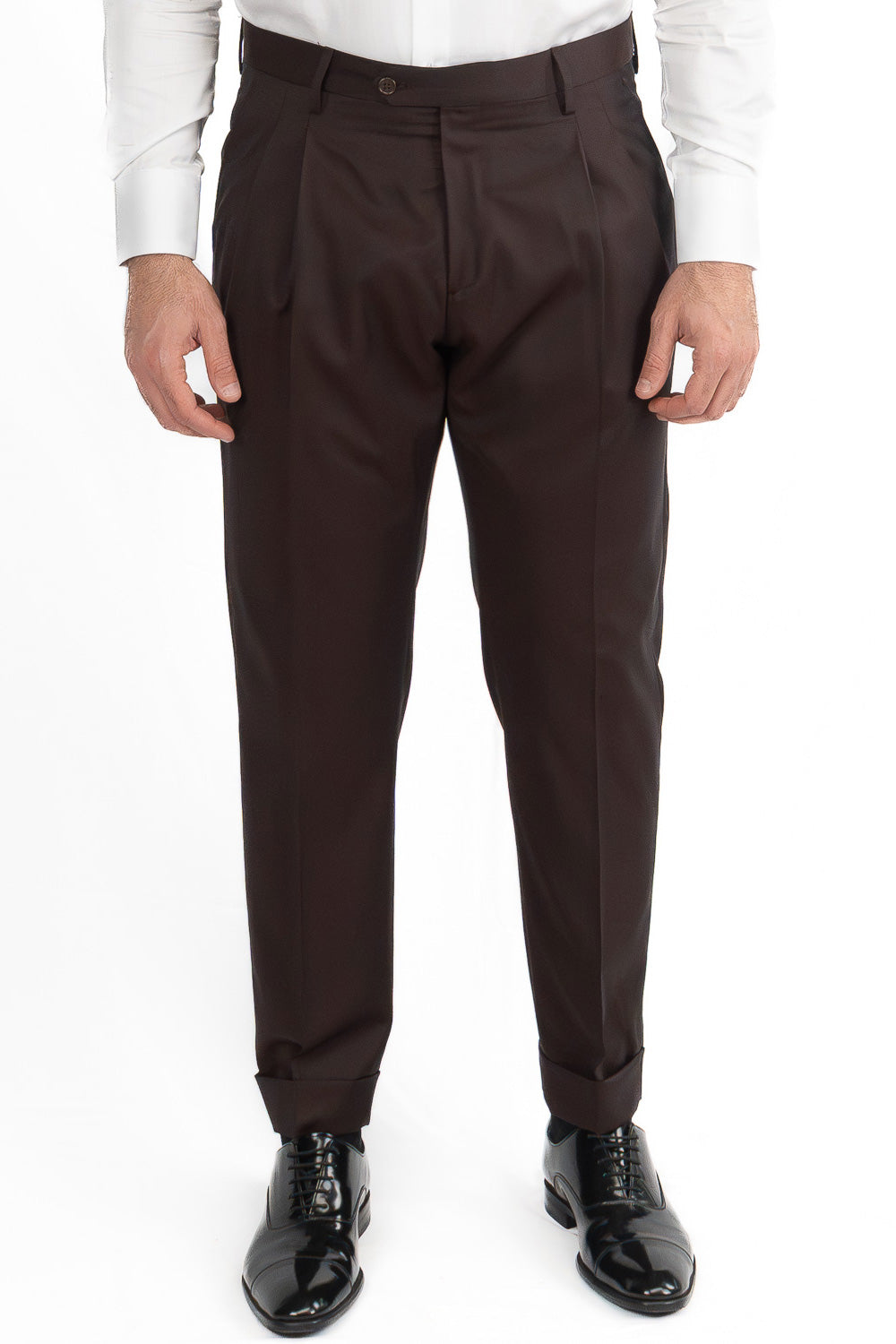 Abito Doppiopetto marrone uomo fresco lana super 130's Tessuti Vitale Barberis Canonico completamente sfoderato con Rever a lancia e tasche a filetto