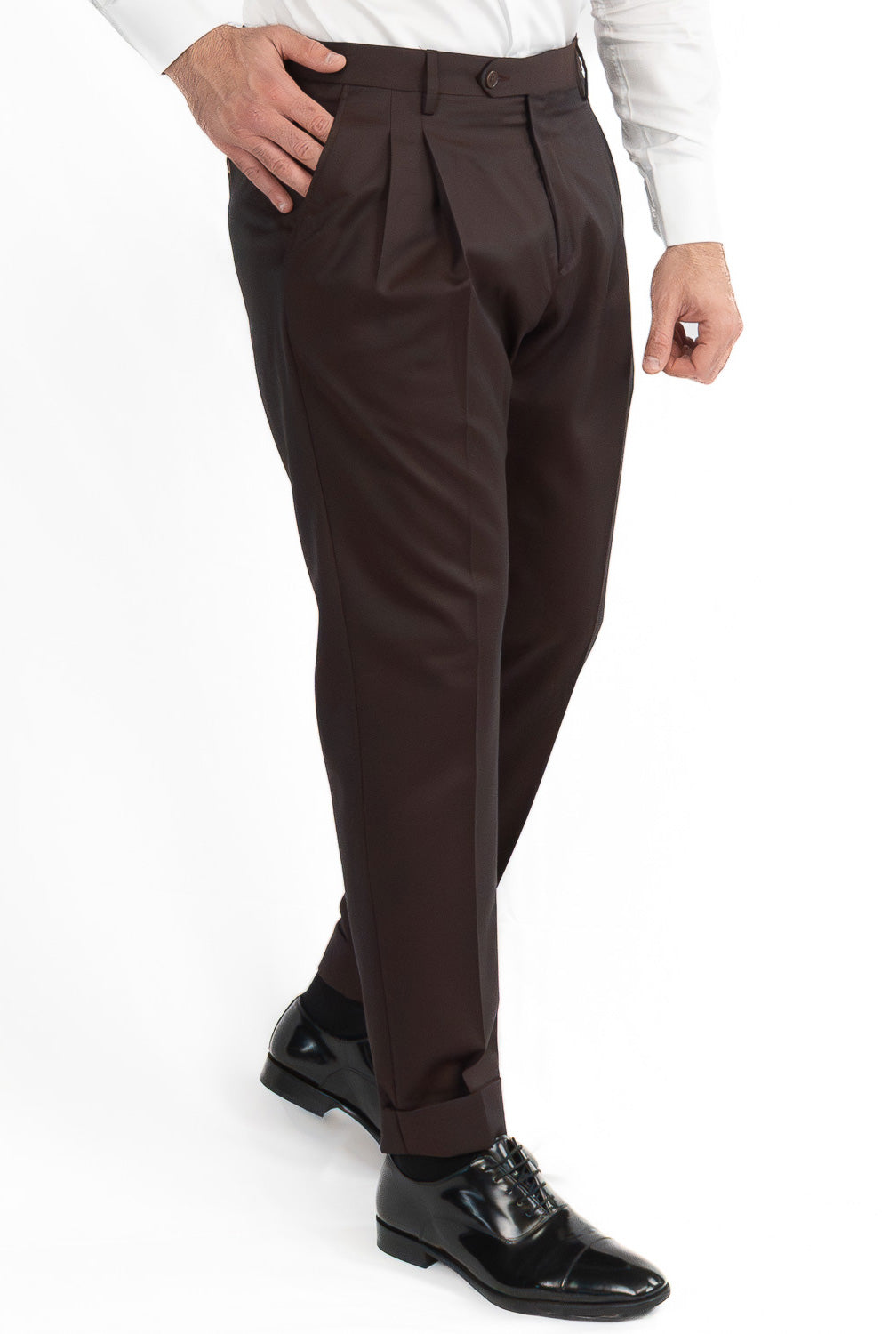 Abito Doppiopetto marrone uomo fresco lana super 130's Tessuti Vitale Barberis Canonico completamente sfoderato con Rever a lancia e tasche a filetto