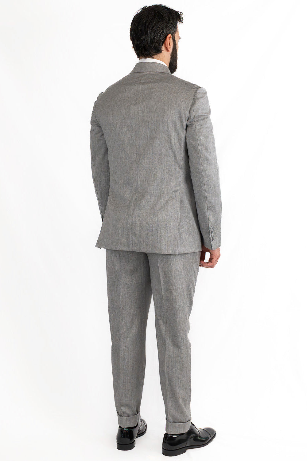 Abito Doppiopetto Grigio Chiaro uomo fresco lana super 130's Tessuti Vitale Barberis Canonico completamente sfoderato con Rever a lancia e tasche a filetto