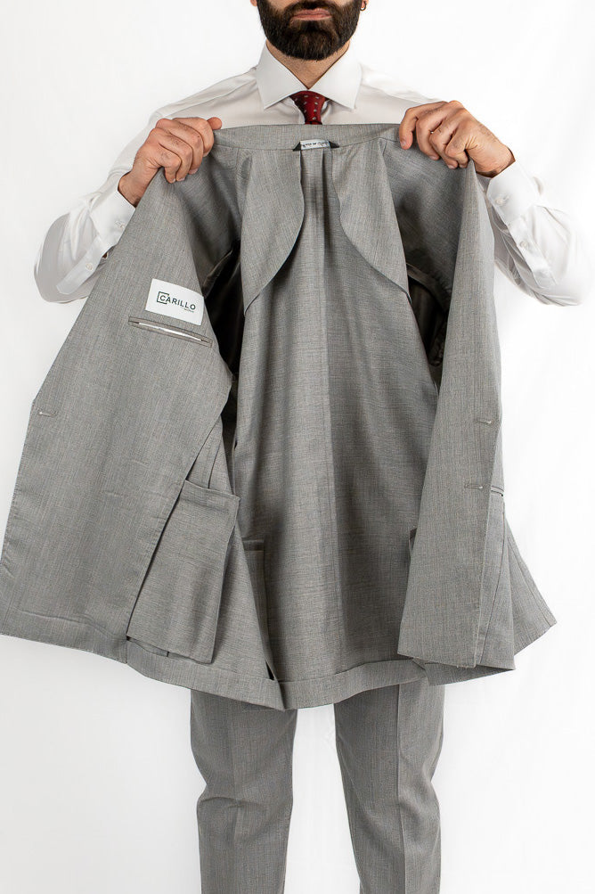 Abito Doppiopetto Grigio Chiaro uomo fresco lana super 130's Tessuti Vitale Barberis Canonico completamente sfoderato con Rever a lancia e tasche a filetto