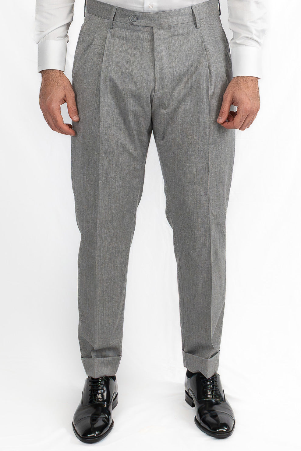 Abito Doppiopetto Grigio Chiaro uomo fresco lana super 130's Tessuti Vitale Barberis Canonico completamente sfoderato con Rever a lancia e tasche a filetto