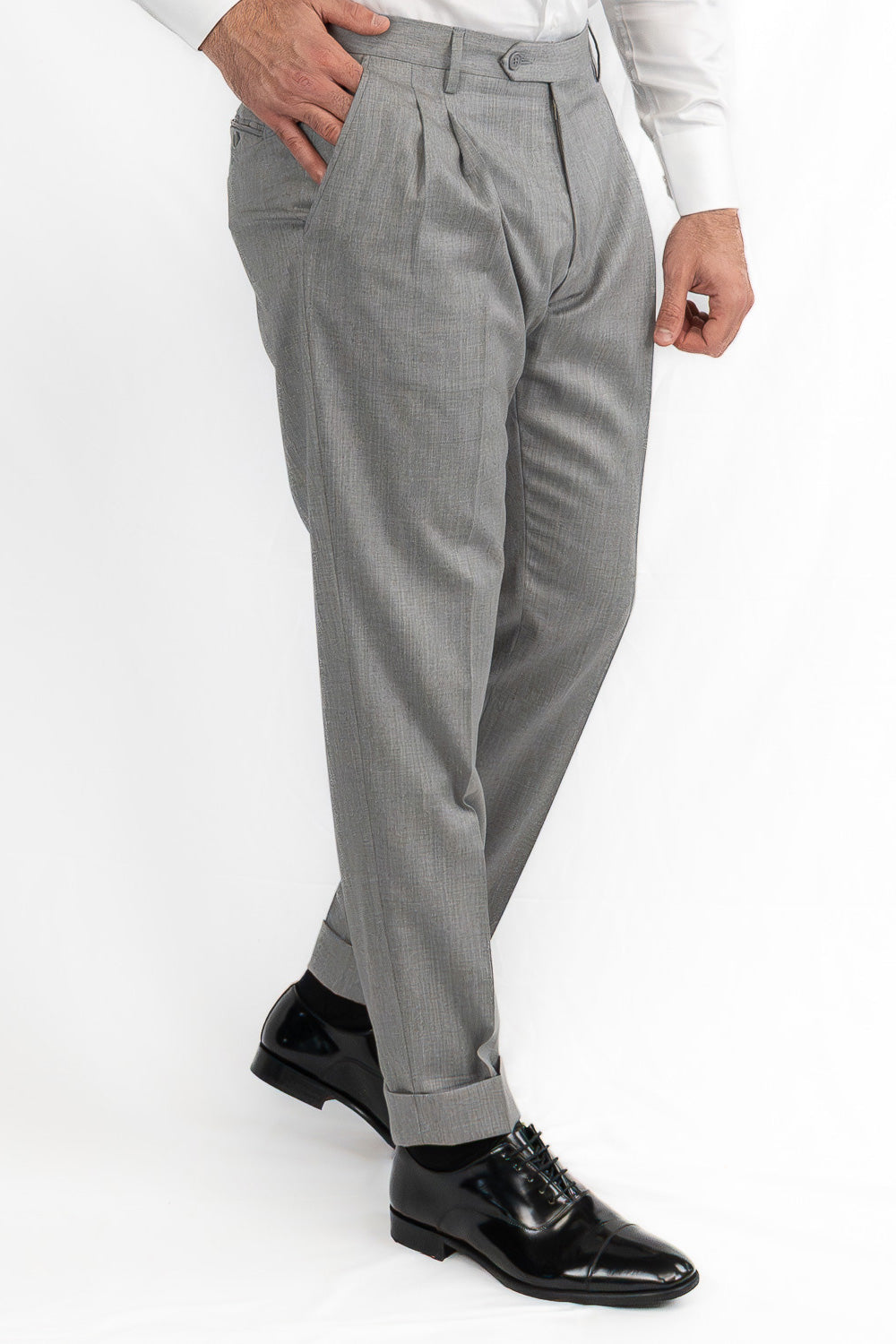 Abito Doppiopetto Grigio Chiaro uomo fresco lana super 130's Tessuti Vitale Barberis Canonico completamente sfoderato con Rever a lancia e tasche a filetto