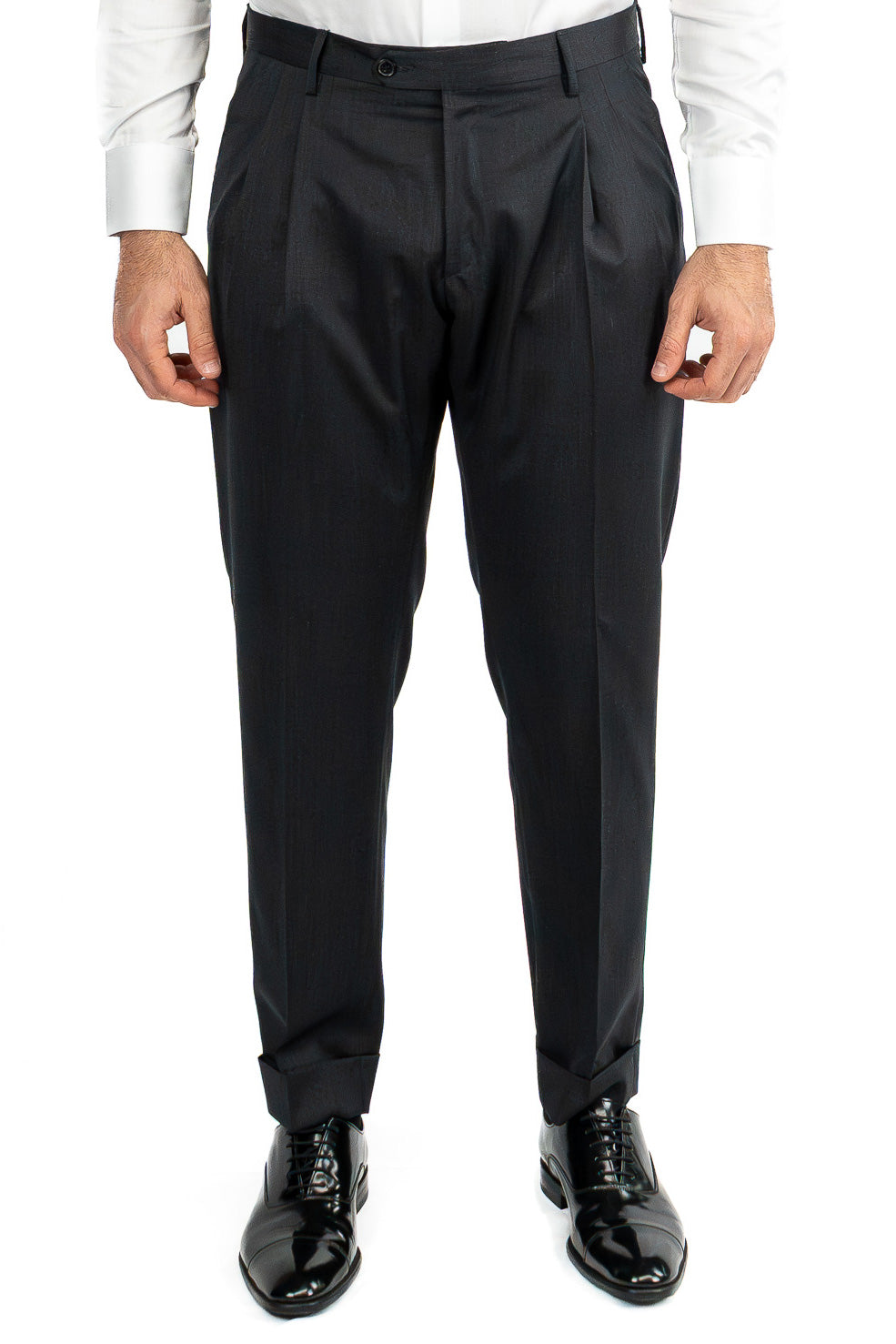 Abito Doppiopetto Grigio Scuro uomo fresco lana super 130's Tessuti Vitale Barberis Canonico completamente sfoderato con Rever a lancia e tasche a filetto
