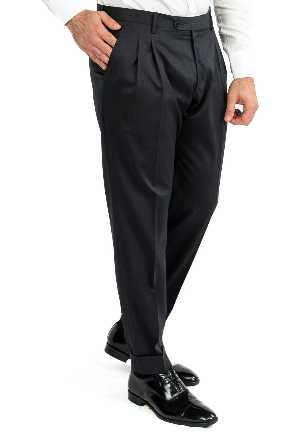 Abito Doppiopetto Grigio Scuro uomo fresco lana super 130's Tessuti Vitale Barberis Canonico completamente sfoderato con Rever a lancia e tasche a filetto