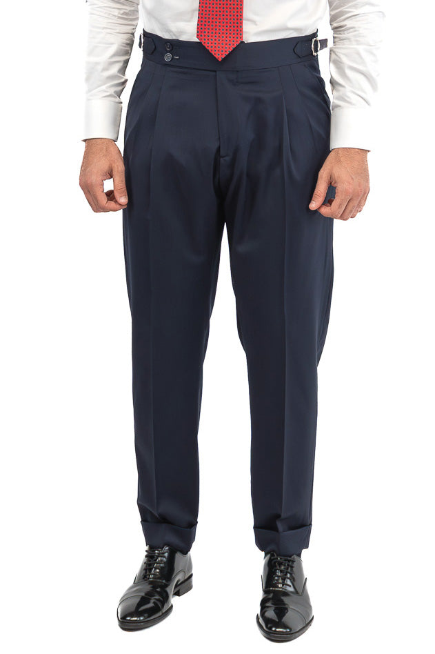 Abito blu navy monopetto uomo fresco lana super 130's  TessutiVitale Barberis Canonico completamente sfoderato con Rever a lancia e tasche a filetto