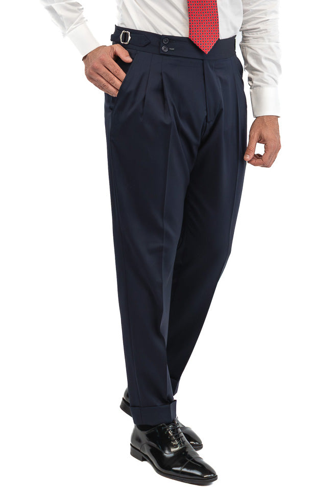Abito blu navy monopetto uomo fresco lana super 130's  TessutiVitale Barberis Canonico completamente sfoderato con Rever a lancia e tasche a filetto