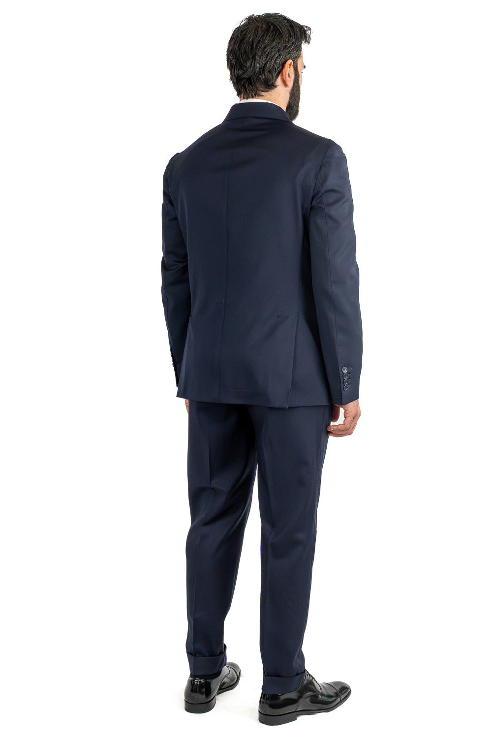 Abito blu navy doppiopetto uomo fresco lana super 130's  TessutiVitale Barberis Canonico completamente sfoderato con Rever a lancia e tasche a filetto