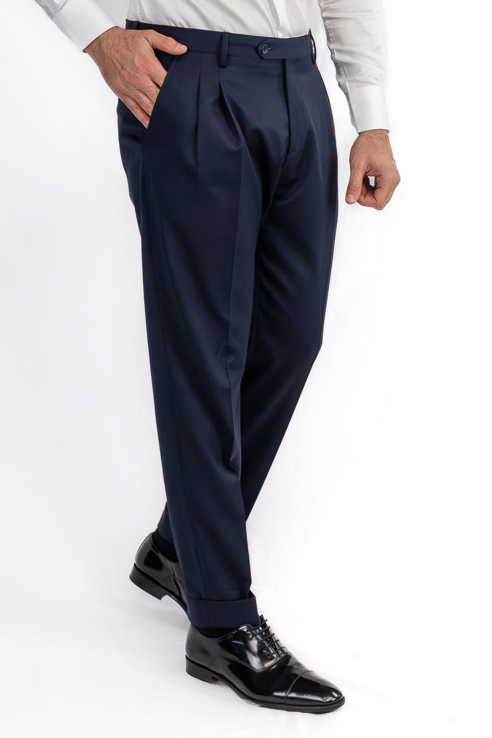 Abito blu navy doppiopetto uomo fresco lana super 130's  TessutiVitale Barberis Canonico completamente sfoderato con Rever a lancia e tasche a filetto