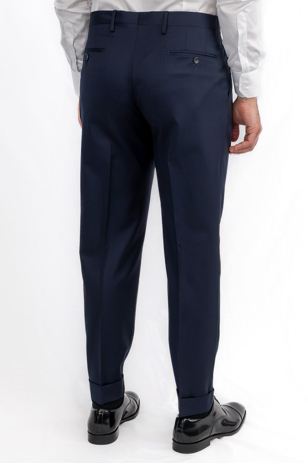 Abito blu navy doppiopetto uomo fresco lana super 130's  TessutiVitale Barberis Canonico completamente sfoderato con Rever a lancia e tasche a filetto