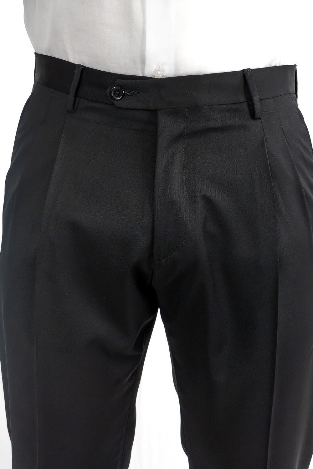 Abito nero doppiopetto uomo fresco lana super 130's  TessutiVitale Barberis Canonico completamente sfoderato con Rever a lancia e tasche a filetto