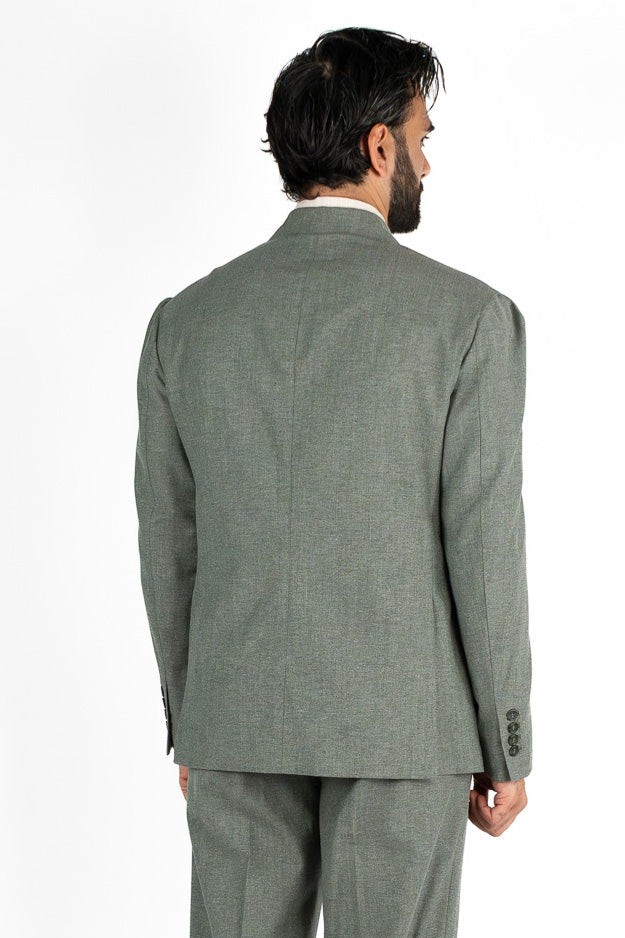 Abito uomo Monopetto verde in lino cotone Rever classico 11 cm tasche a toppe e pantalone vita alta con fibbie laterali