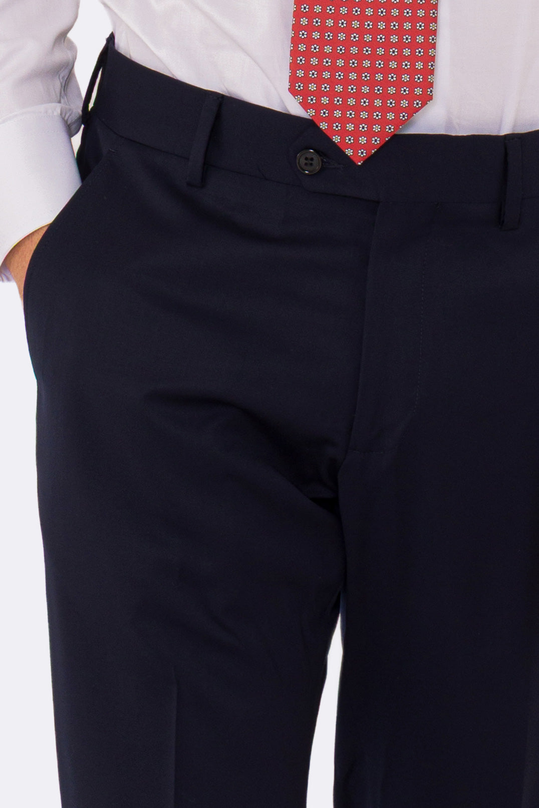 Pantalone blu navy con passanti uomo in fresco lana super 110's Tessuti in esclusiva Sartoria Carillo tasca america risvolto 5cm