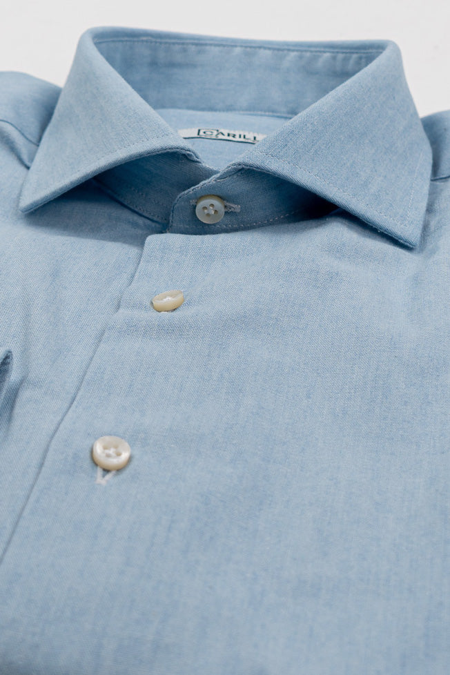 Camicia Uomo Slim Fit in cotone 100% denim chiaro Collo semi francese