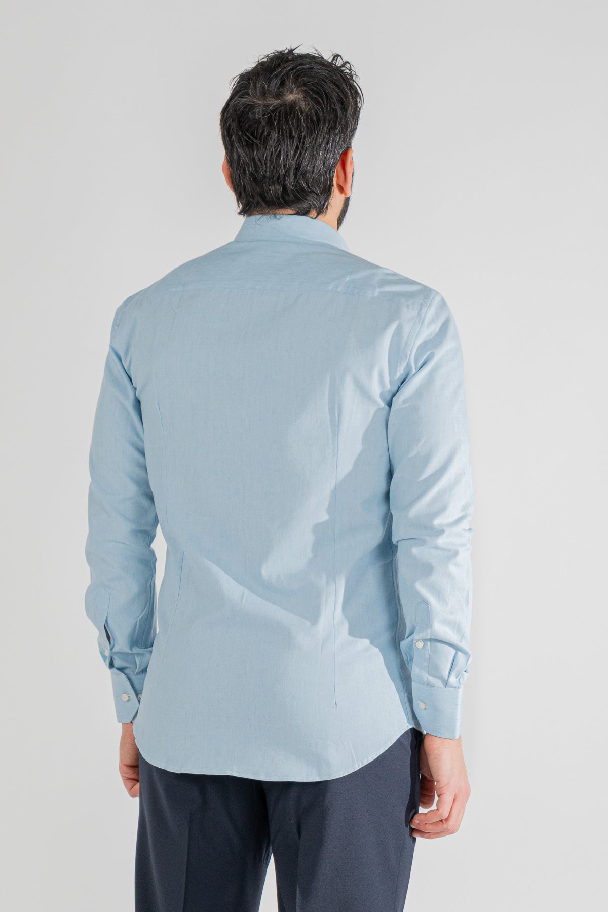 Camicia Uomo Slim Fit in cotone 100% denim chiaro Collo semi francese