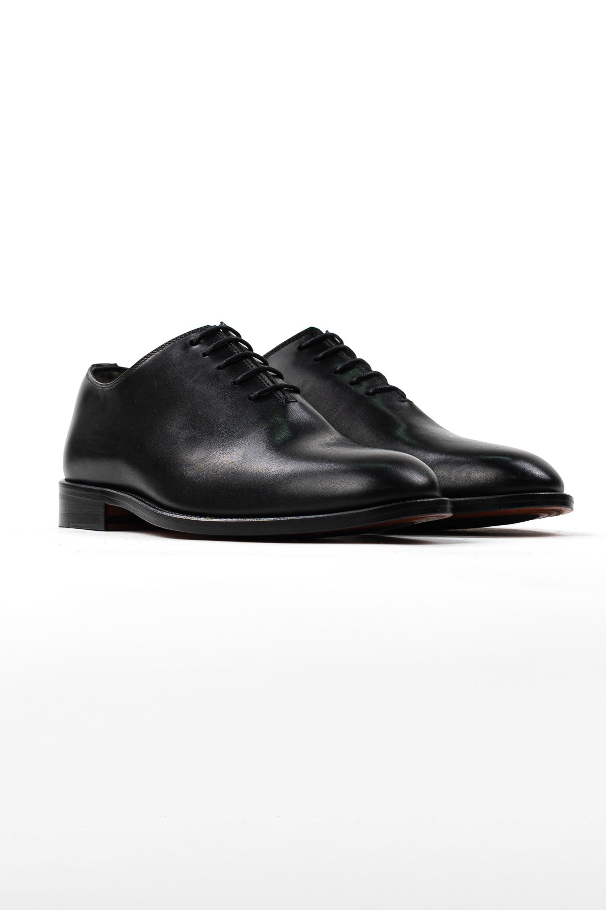 Scarpe Uomo Oxford nere in vera pelle di vitello matta con suola in cuoio made in italy