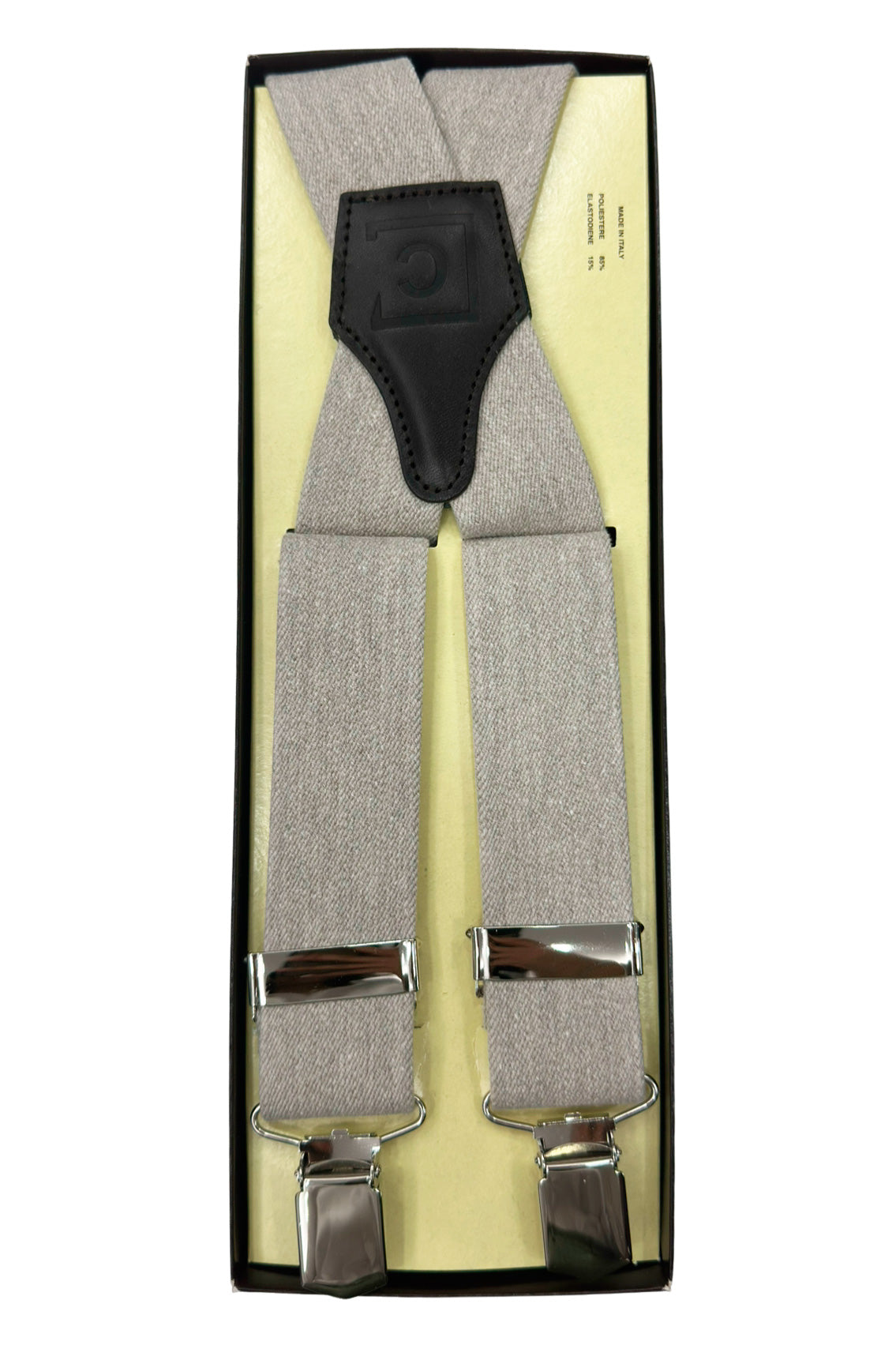 Bretelle da uomo Beige tinta unita Elasticizzate 3,5 cm regolabili con chiusura pinze argento