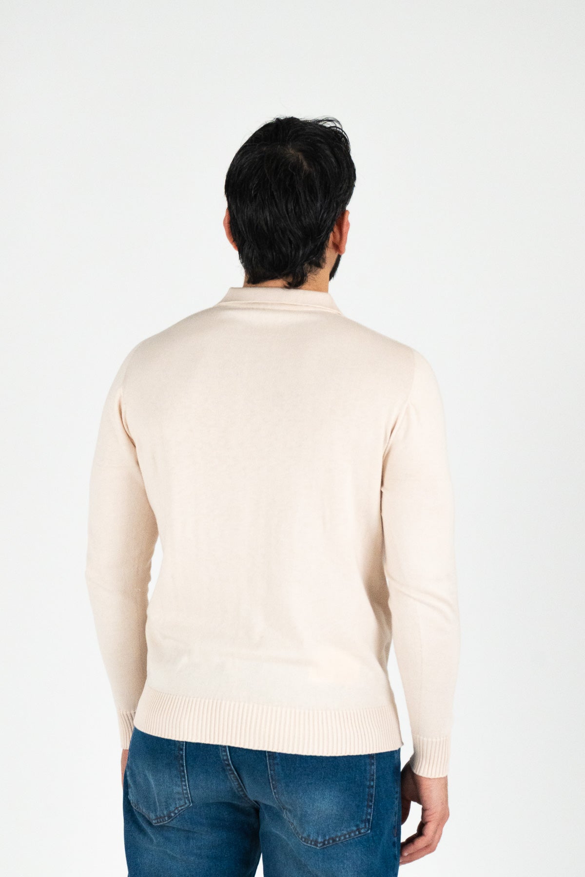 Polo manica lunga Beige 100% cotone finezza 12 con elastici sulle maniche e sul fondo di filo tinta unita da uomo made in italy