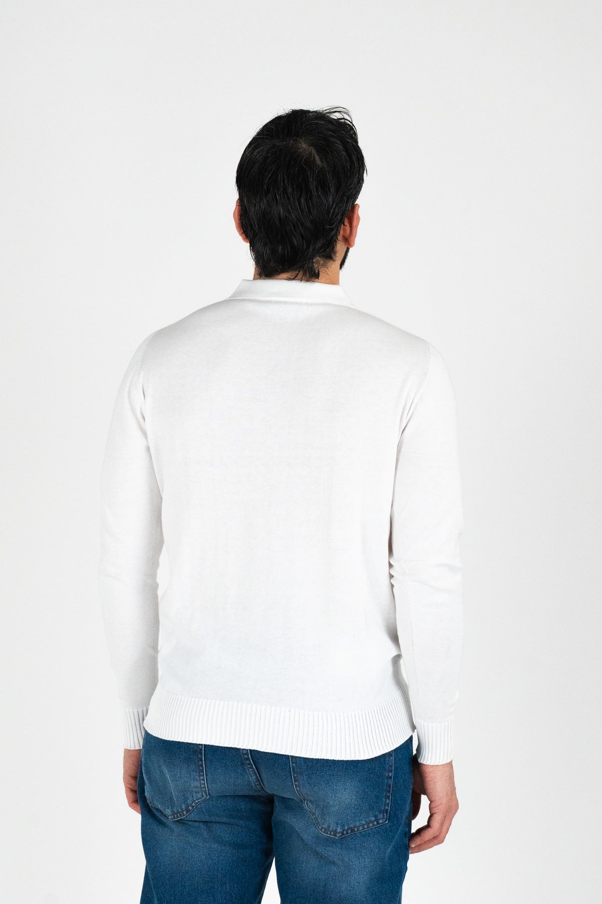 Polo manica lunga Bianca 100% cotone finezza 12 con elastici sulle maniche e sul fondo di filo tinta unita da uomo made in italy