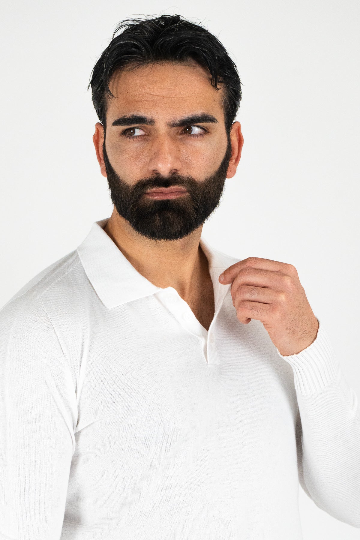 Polo manica lunga Bianca 100% cotone finezza 12 con elastici sulle maniche e sul fondo di filo tinta unita da uomo made in italy