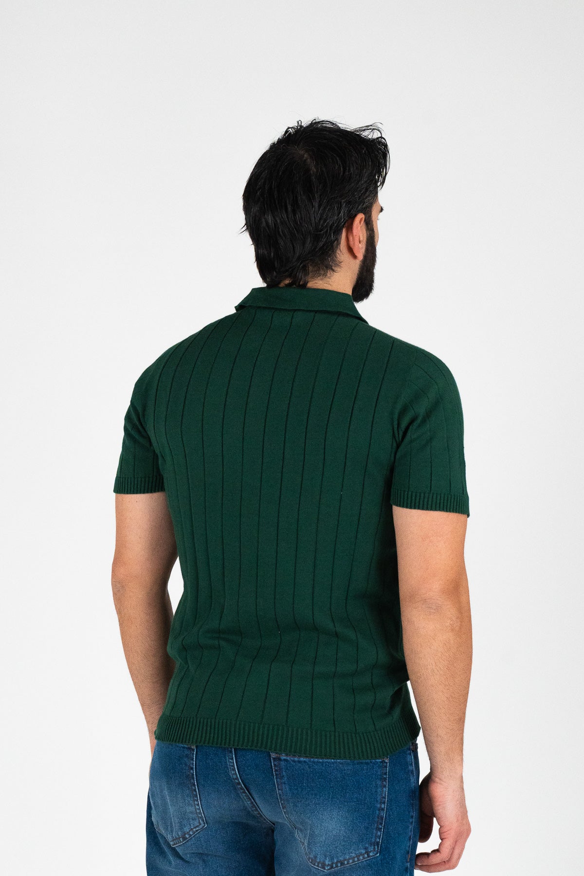 Polo mezze maniche verde a coste100% cotone finezza 12 con elastici sulle maniche e sul fondo di filo tinta unita da uomo made in italy