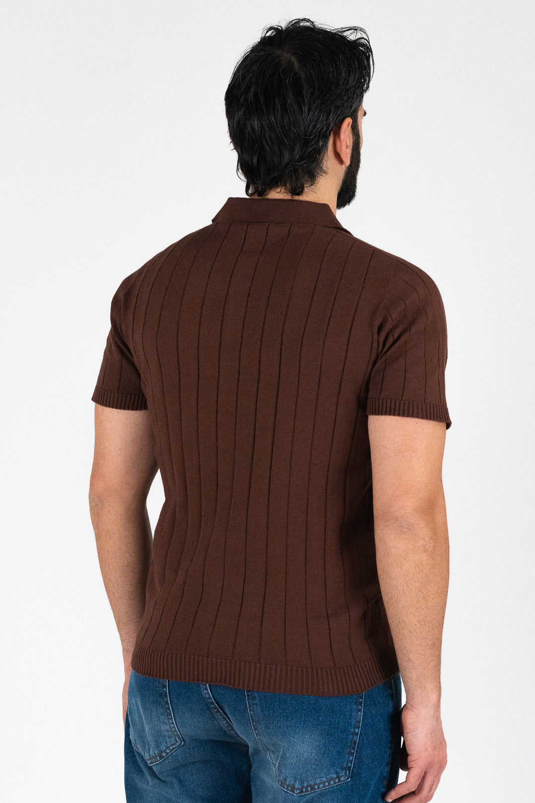 Polo mezze maniche Marrone a coste 100% cotone finezza 12 con elastici sulle maniche e sul fondo di filo tinta unita da uomo made in italy
