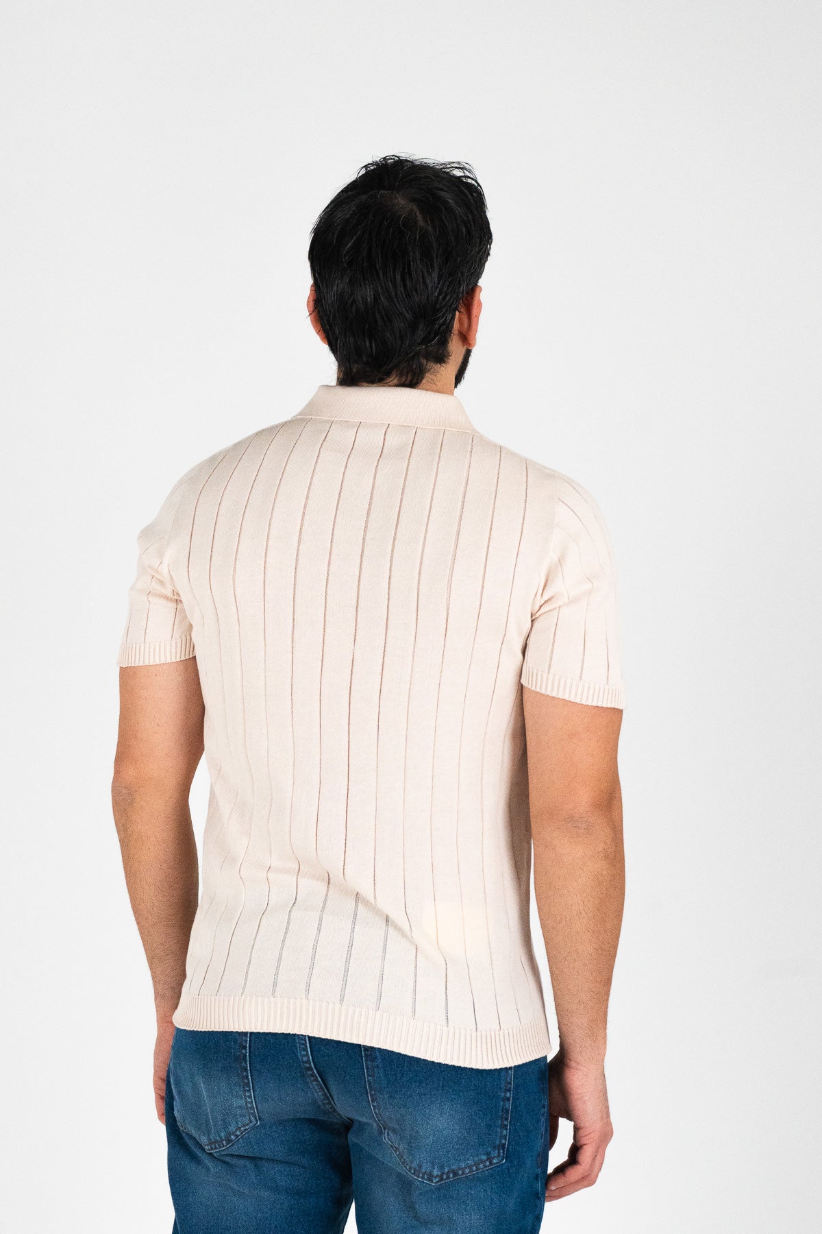 Polo mezze maniche Beige a coste 100% cotone finezza 12 con elastici sulle maniche e sul fondo di filo tinta unita da uomo made in italy