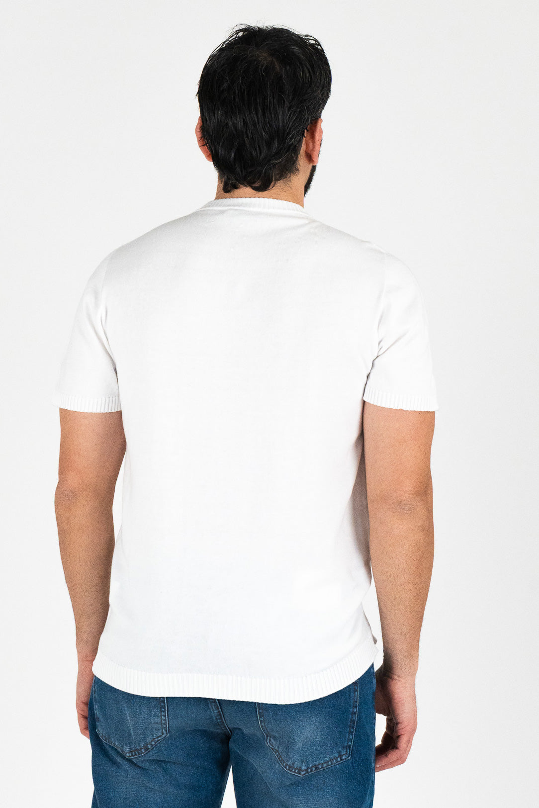 Girocollo mezza manica Bianco da uomo in cotone 100% finezza 12 con elastici sulle maniche e sul fondo di filo tinta unita da uomo made in italy