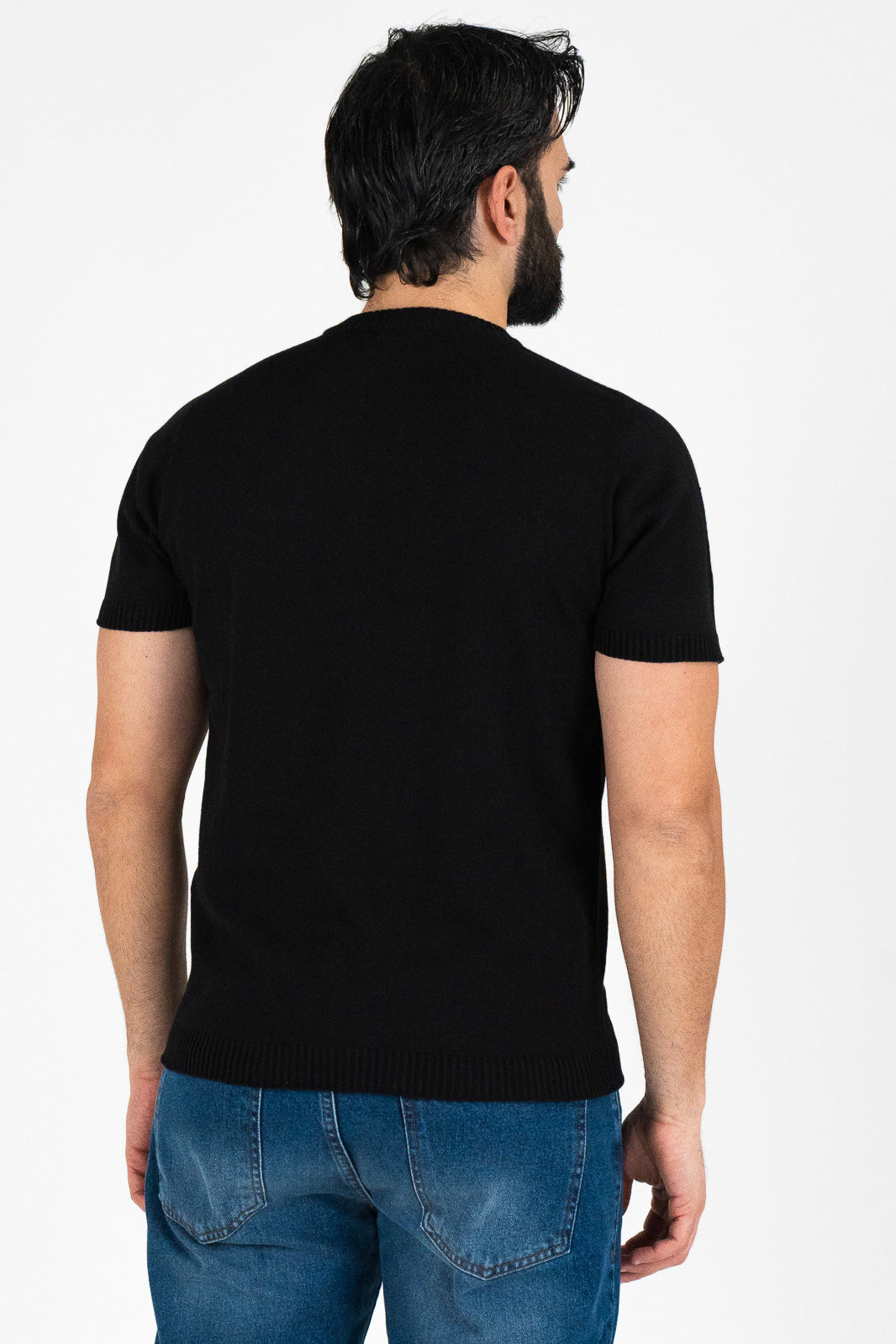 Girocollo mezza manica Nero da uomo in cotone 100% finezza 12 con elastici sulle maniche e sul fondo di filo tinta unita da uomo made in italy