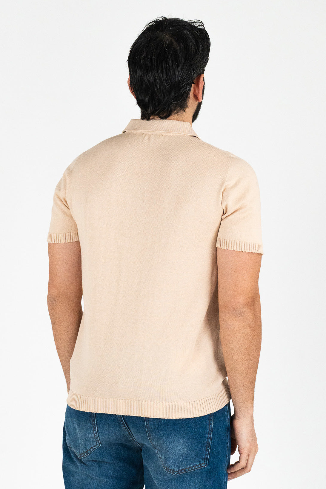 Polo mezze maniche Beige 100% cotone finezza 12 con elastici sulle maniche e sul fondo di filo tinta unita da uomo made in italy