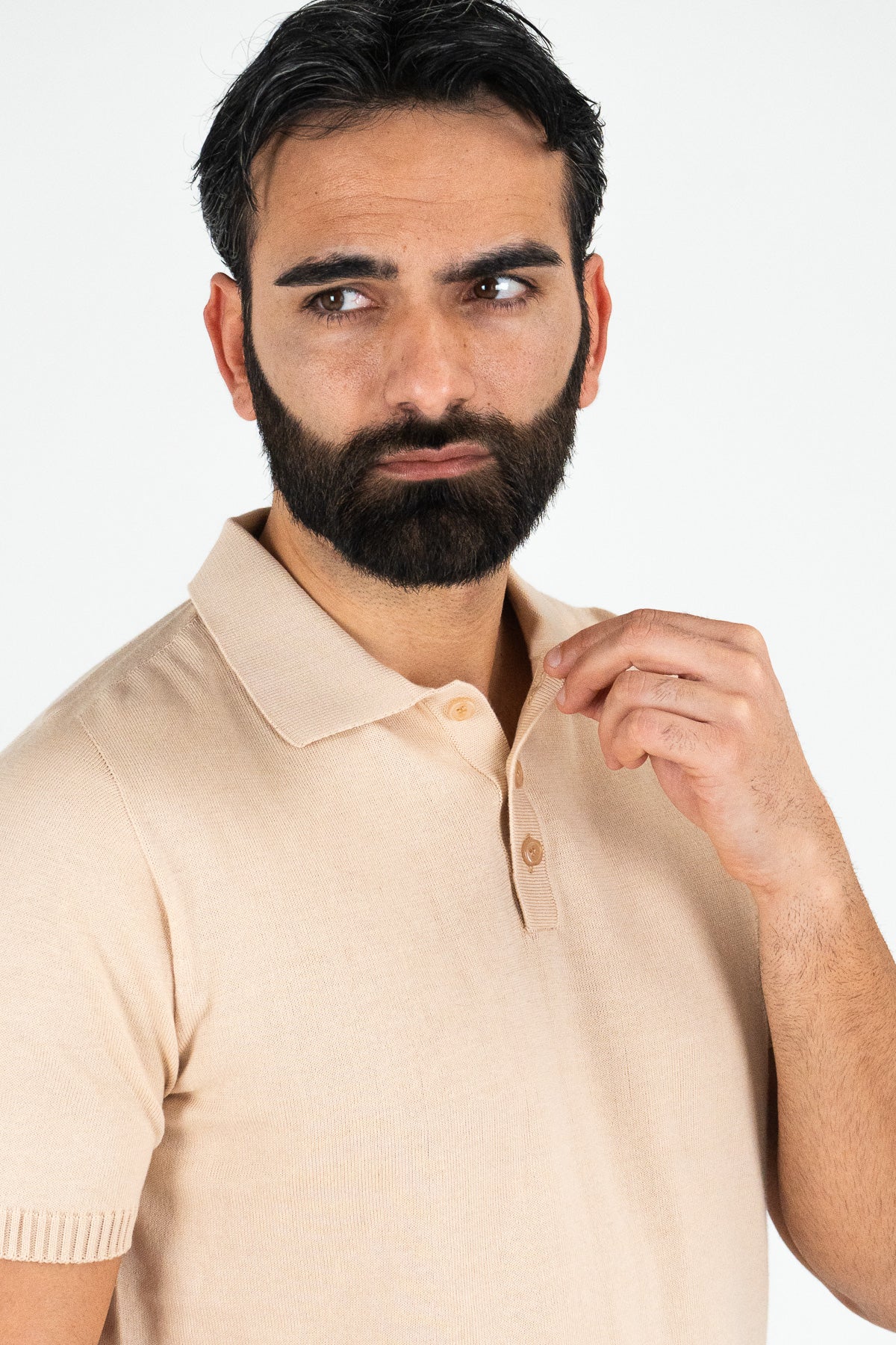 Polo mezze maniche Beige 100% cotone finezza 12 con elastici sulle maniche e sul fondo di filo tinta unita da uomo made in italy