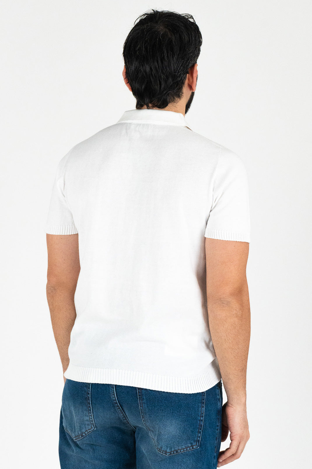 Polo mezze maniche Bianca 100% cotone finezza 12 con elastici sulle maniche e sul fondo di filo tinta unita da uomo made in italy