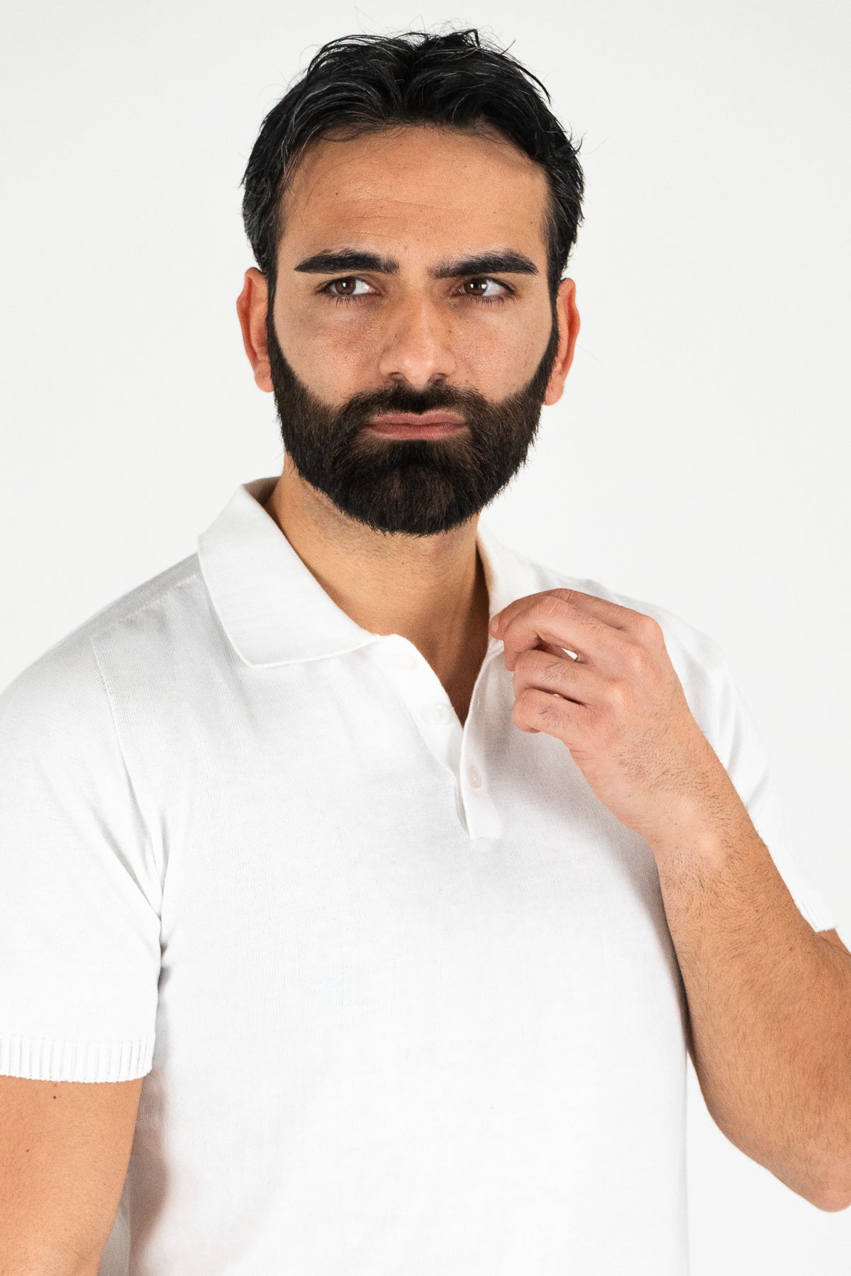 Polo mezze maniche Bianca 100% cotone finezza 12 con elastici sulle maniche e sul fondo di filo tinta unita da uomo made in italy
