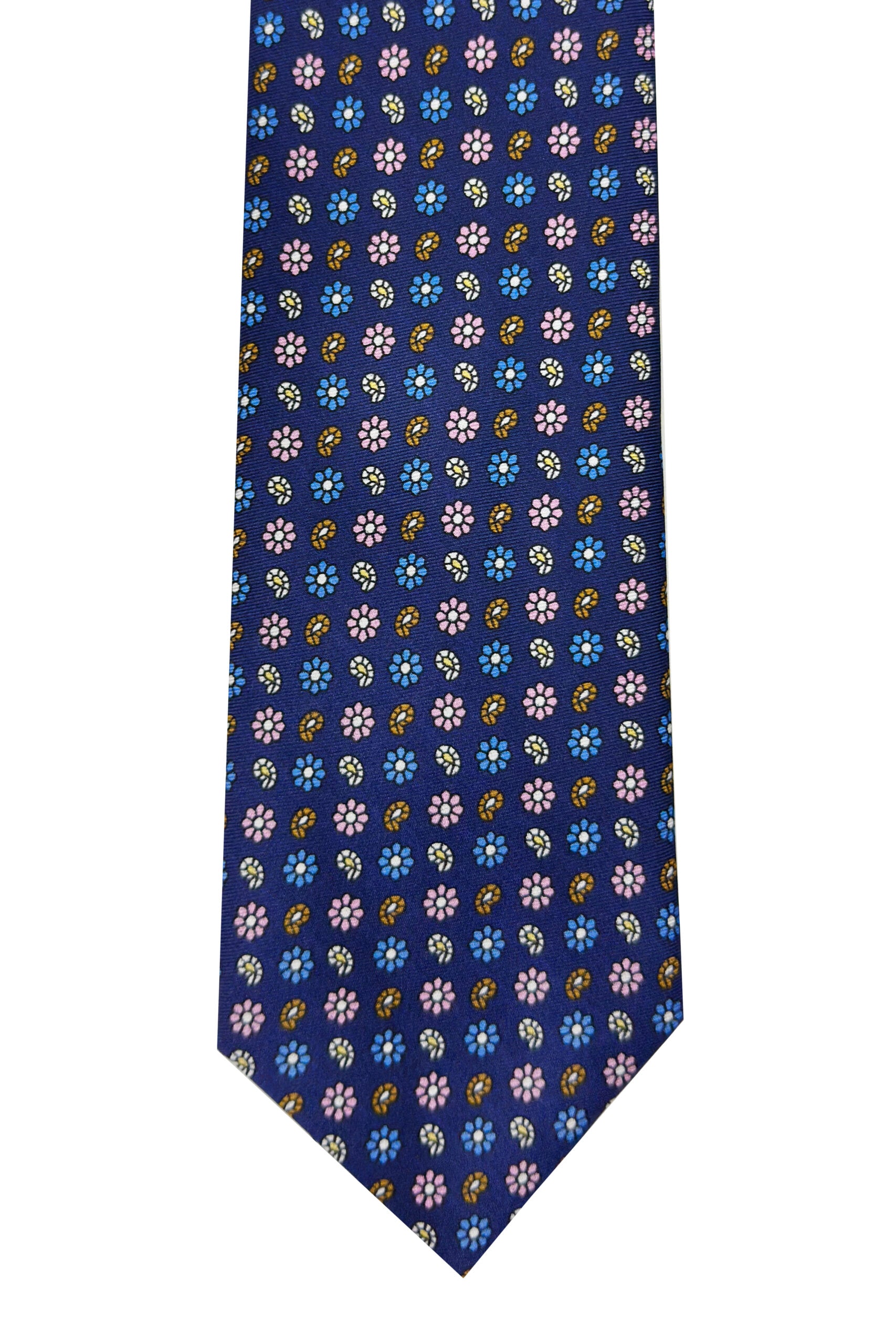 Cravatta uomo blu 9cm fantasia in pura seta cucita a mano 3 pieghe